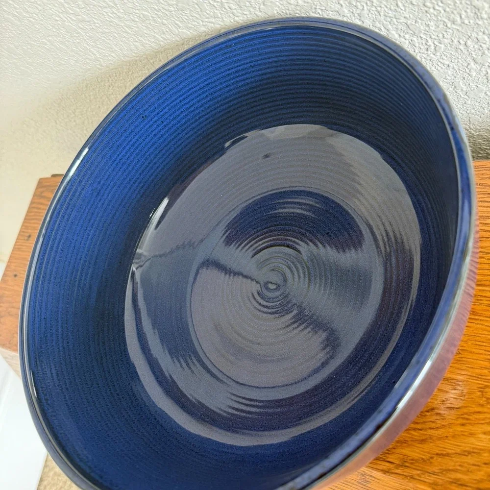 Thomas O'Brien Vintage Modern Blue Stoneware Veggie Serving Bowl 9.5